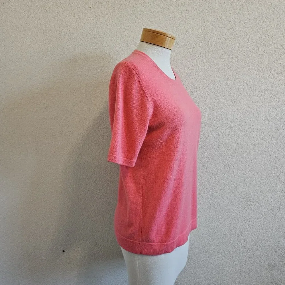 PURE Collection Pink 100% Cashmere Soft Popover Short Sleeve Sweater US 8/10 - Picture 3 of 9